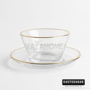 طقم صحون مكسرات + استكانات زجاج شفاف مع حز ذهبي 12 قطعة