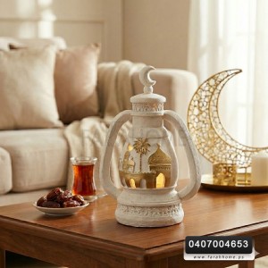 زينة رمضان/ فانوس شكل سراج جبصين سيمنت ابيض مع ذهبي