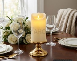 شمع الكتروني ليد حجم وسط مع قاعدة ذهبية 17 سم