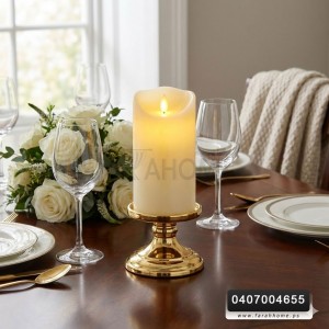 شمع الكتروني ليد حجم وسط مع قاعدة ذهبية 17 سم شمع الكتروني ليد حجم وسط مع قاعدة ذهبية 17 سم