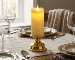 شمع الكتروني ليد حجم كبير مع قاعدة ذهبية 19 سم