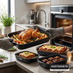 طقم صواني 3 قطع جرانيت ثقيل اسود تيفولينا tefolina diamond