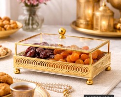 مضيفة تقديم / تفضيل اكريلك مستطيل شفاف مع غطاء  CNC ذهبي حجم كبير حجم 32 × 18 سم