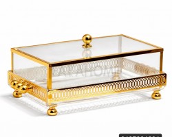 مضيفة تقديم / تفضيل اكريلك مستطيل شفاف مع غطاء CNC ذهبي حجم كبير حجم 32 × 18 سم مضيفة تقديم / تفضيل اكريلك مستطيل شفاف مع غطاء CNC ذهبي حجم كبير حجم 32 × 18 سم