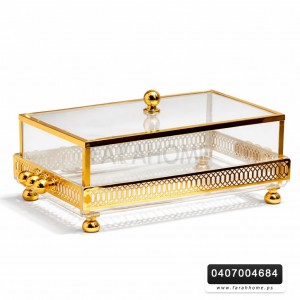 مضيفة تقديم / تفضيل اكريلك مستطيل شفاف مع غطاء  CNC ذهبي حجم كبير حجم 32 × 18 سم