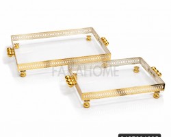 طقم صواني تقديم / ضيافة قطعتين من اكريلك شكل مستطيل شفاف مع نقش CNC ذهبي الكبير 37 × 26 سم والصغيرة 30 × 21 سم طقم صواني تقديم / ضيافة قطعتين من اكريلك شكل مستطيل شفاف مع نقش CNC ذهبي الكبير 37 × 26 سم والصغيرة 30 × 21 سم