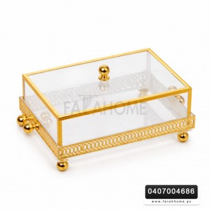 مضيفة تقديم / تفضيل اكريلك مستطيل شفاف مع غطاء CNC ذهبي حجم وسط حجم 28 × 18 سم