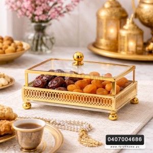 مضيفة تقديم / تفضيل اكريلك مستطيل شفاف مع غطاء CNC ذهبي حجم وسط حجم 28 × 18 سم