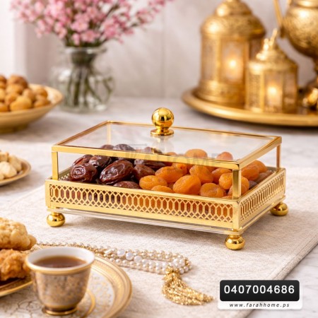 مضيفة تقديم / تفضيل اكريلك مستطيل شفاف مع غطاء CNC ذهبي حجم وسط حجم 28 × 18 سم