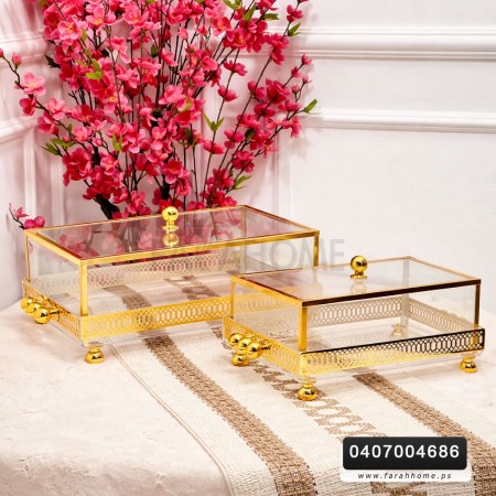 مضيفة تقديم / تفضيل اكريلك مستطيل شفاف مع غطاء CNC ذهبي حجم وسط حجم 28 × 18 سم
