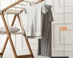 منشر غسيل 1 طبقة المنيوم ابيض اطار خشبي ثقيل