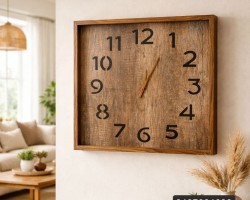 ساعة حائط تعليق خشبية مربعة 50 سم