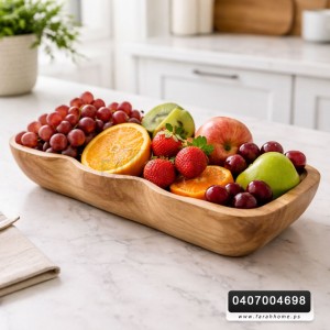 جاط تقديم فواكه وضيافة من الخشب الطبيعي شكل مستطيل معرج مقاس 42 × 18 سم