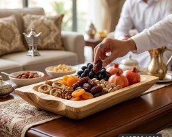 جاط تقديم فواكه وضيافة من الخشب الطبيعي شكل مستطيل مقاس 40 × 23 سم