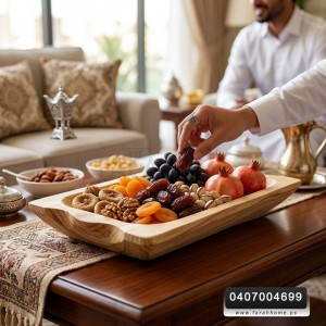 جاط تقديم فواكه وضيافة من الخشب الطبيعي شكل مستطيل مقاس 40 × 23 سم