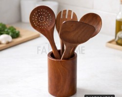 مغارف خشب اربع قطع مع ستاند كأس خشب/ثقيل 5 قطع 36 سم مغارف خشب اربع قطع مع ستاند كأس خشب/ثقيل 5 قطع 36 سم