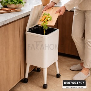 سلة / سطل مهملات معدن لون بيج مع ارجل وعجال قابل للحركة حجم كبير مستطيل 50 سم