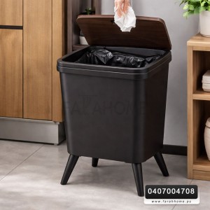 سطل / سلة مهملات لون اسود برجل حجم 12 لتر مستطيل مقاس 29×24×46 سم
