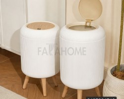 سلة - سطل مهملات برجل مدور محزز سادة كبير