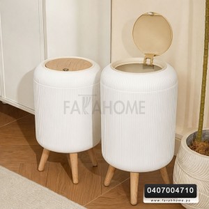 سلة - سطل مهملات برجل مدور محزز سادة كبير