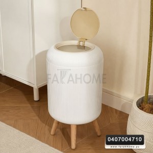 سلة - سطل مهملات برجل مدور محزز سادة كبير