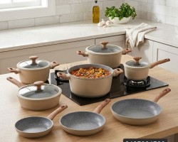 طقم طناجر مع قلايات جرانيت يد عظم 13 قطعة MAESTRO