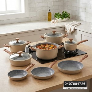 طقم طناجر مع قلايات جرانيت يد عظم 13 قطعة MAESTRO