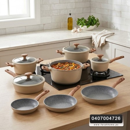 طقم طناجر مع قلايات جرانيت يد عظم 13 قطعة MAESTRO