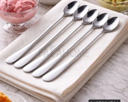 طقم معالق ستانليس سادة صغير بيد طويلة ثقيل 6 قطع للمثلجات البوظة والحلويات طقم معالق ستانليس سادة صغير بيد طويلة ثقيل 6 قطع للمثلجات البوظة والحلويات