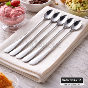 طقم معالق ستانليس سادة صغير بيد طويلة ثقيل 6 قطع للمثلجات البوظة والحلويات