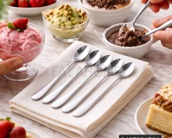 طقم معالق ستانليس سادة صغير بيد طويلة ثقيل 6 قطع للمثلجات البوظة والحلويات