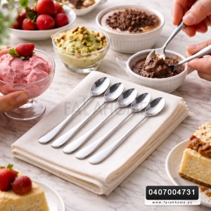 طقم معالق ستانليس سادة صغير بيد طويلة ثقيل 6 قطع للمثلجات البوظة والحلويات