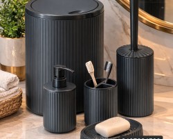 طقم حمام 5 قطع بلاستيك مدور محزز سكني غامق  