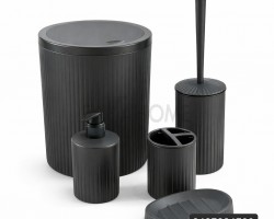 طقم حمام 5 قطع بلاستيك مدور محزز سكني غامق طقم حمام 5 قطع بلاستيك مدور محزز سكني غامق