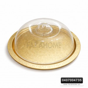 مضيفة كعك لون ذهبي مدور بلاستيك مع غطاء اكرليك شفاف