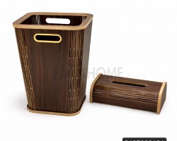 طقم سلة مهملات يد ذهبية مع علبة محارم خشب CNC طقم سلة مهملات يد ذهبية مع علبة محارم خشب CNC