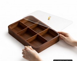 مضيفة خشب هندي مستطيل مقطع 6 خانات غطا اكريليك