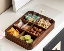 مضيفة خشب هندي مستطيل مقطع 6 خانات غطا اكريليك