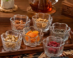 طقم / 6 صحون مكسرات زجاج شكل وردة شفاف محزز ROSE
