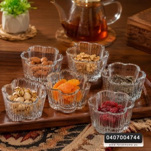 طقم / 6 صحون مكسرات زجاج شكل وردة شفاف محزز ROSE