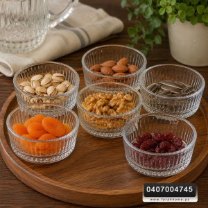 طقم / 6 صحون مكسرات زجاج مدور شفاف محزز OSLO