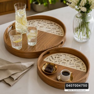 طقم صواني خشب مع تنك CNC عربي قطعتين طقم صواني خشب مع تنك CNC عربي قطعتين