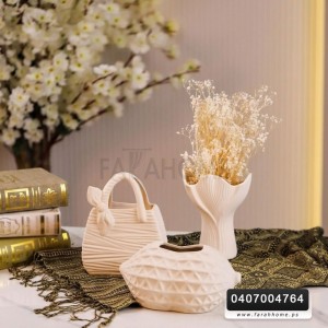 طقم فازات 3 قطع بوهيمي اشكال بندق وشنطة ومزهرية مجعد طقم فازات 3 قطع بوهيمي اشكال بندق وشنطة ومزهرية مجعد