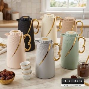 دلة ثيرموس 1لتر ملون مذهب منقش يد شكل3 DW-1016