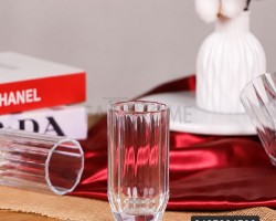 طقم كاسات عصير زجاج شفاف مضلع 12 كاسة