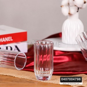 طقم كاسات عصير زجاج شفاف مضلع 12 كاسة