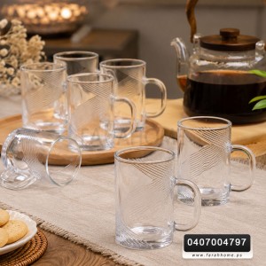طقم كاسات شاي - نسكافيه - عصير زجاج شفاف منقش بيد طقم كاسات شاي - نسكافيه - عصير زجاج شفاف منقش بيد