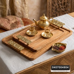 طقم صواني ضيافة خشب يدين نحاس هندي 35.5 × 53.5 + 44.28 سم طقم صواني ضيافة خشب يدين نحاس هندي 35.5 × 53.5 + 44.28 سم
