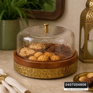 جاط كعك - تقديم ضيافة مقسم خشب ونحاس هندي ببغطاء 33 سم جاط كعك - تقديم ضيافة مقسم خشب ونحاس هندي ببغطاء 33 سم