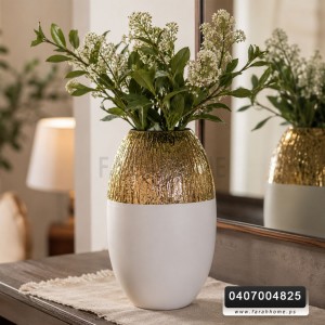 مزهرية جرة ابيض ذهبي بورسلانM11-9